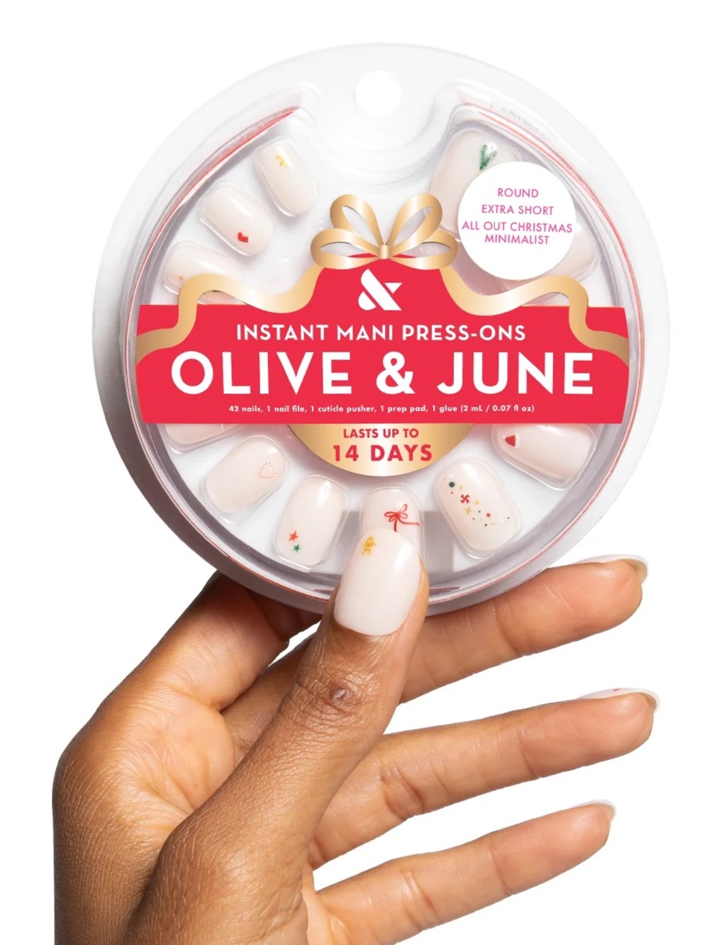 Olive & June Instant Mani Press-Ons — Cream with Holiday Accents